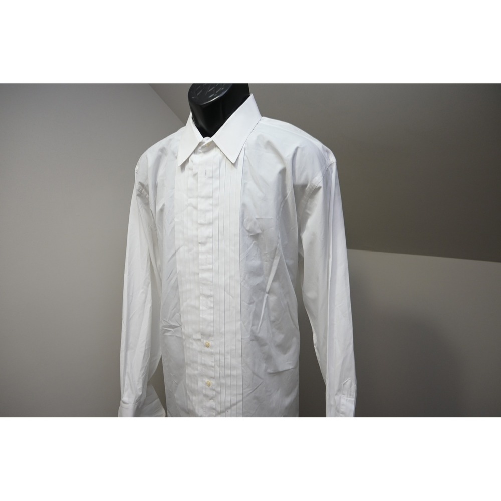 Jos. A. Bank Tuxedo Shirt Men XL White Pleated Bib French Cuff Excellent